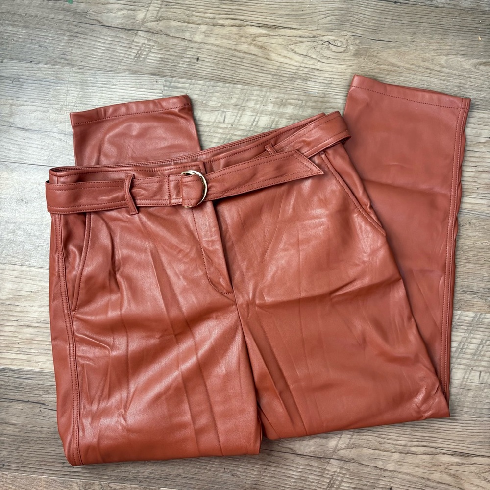 (3/$25) Ann Taylor LOFT Terracotta Light Brown Leather Straight Leg Pants NWOT
